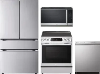 4 Piece Package Includes Refrigerator, Range, Microwave And Dishwasher