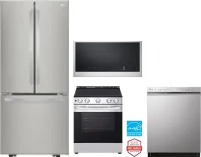4 Piece Package Includes Refrigerator, Range, Microwave And Dishwasher