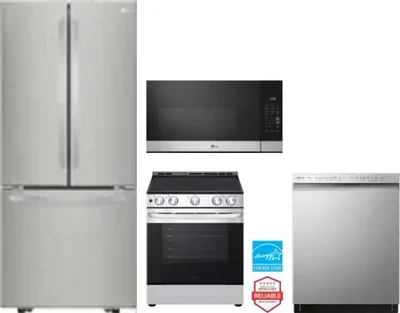 4 Piece Package Includes Refrigerator, Range, Microwave And Dishwasher