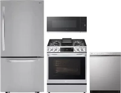 4 Piece Package Includes Refrigerator, Range, Microwave And Dishwasher