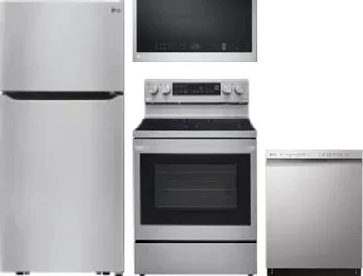 4 Piece Package Includes Refrigerator, Range, Microwave And Dishwasher