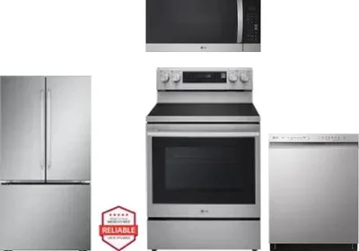 4 Piece Package Includes Refrigerator, Range, Microwave And Dishwasher