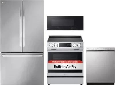 4 Piece Package Includes Refrigerator, Range, Microwave And Dishwasher