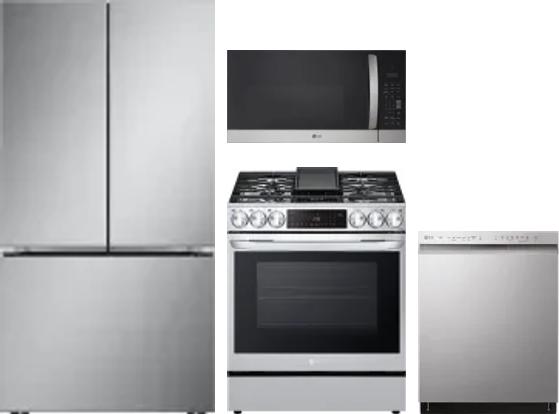 4 Piece Package Includes Refrigerator, Range, Microwave And Dishwasher