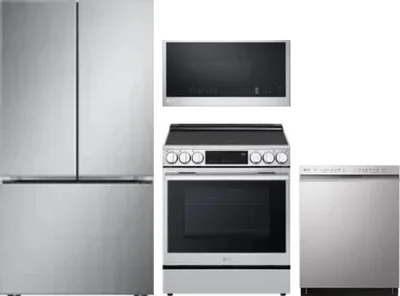 4 Piece Package Includes Refrigerator, Range, Microwave And Dishwasher
