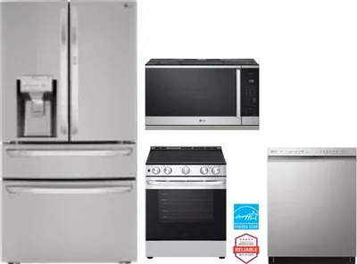 4 Piece Package Includes Refrigerator, Range, Microwave And Dishwasher