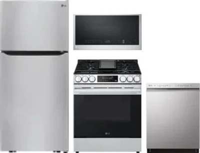4 Piece Package Includes Refrigerator, Range, Microwave And Dishwasher
