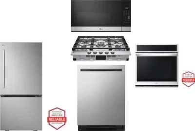 5 Piece Package Includes Refrigerator, Cooktop, Wall Oven, Microwave And Dishwasher
