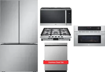 5 Piece Package Includes Refrigerator, Cooktop, Wall Oven, Microwave And Dishwasher