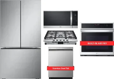 5 Piece Package Includes Refrigerator, Cooktop, Wall Oven, Microwave And Dishwasher