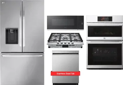 5 Piece Package Includes Refrigerator, Cooktop, Wall Oven, Microwave And Dishwasher
