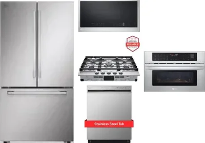 5 Piece Package Includes Refrigerator, Cooktop, Wall Oven, Microwave And Dishwasher