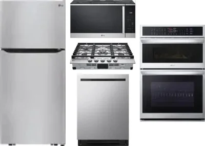 5 Piece Package Includes Refrigerator, Cooktop, Wall Oven, Microwave And Dishwasher