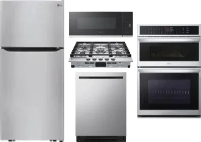 5 Piece Package Includes Refrigerator, Cooktop, Wall Oven, Microwave And Dishwasher