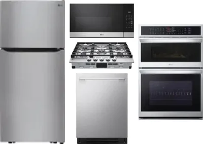 5 Piece Package Includes Refrigerator, Cooktop, Wall Oven, Microwave And Dishwasher