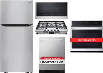 5 Piece Package Includes Refrigerator, Cooktop, Wall Oven, Microwave And Dishwasher