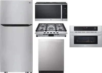 5 Piece Package Includes Refrigerator, Cooktop, Wall Oven, Microwave And Dishwasher