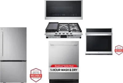 5 Piece Package Includes Refrigerator, Cooktop, Wall Oven, Microwave And Dishwasher