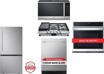 5 Piece Package Includes Refrigerator, Cooktop, Wall Oven, Microwave And Dishwasher