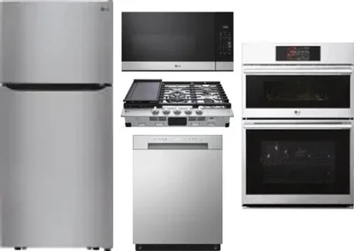 5 Piece Package Includes Refrigerator, Cooktop, Wall Oven, Microwave And Dishwasher
