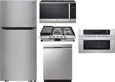5 Piece Package Includes Refrigerator, Cooktop, Wall Oven, Microwave And Dishwasher