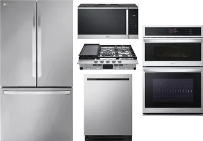 5 Piece Package Includes Refrigerator, Cooktop, Wall Oven, Microwave And Dishwasher