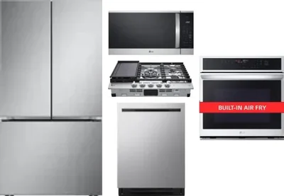 5 Piece Package Includes Refrigerator, Cooktop, Wall Oven, Microwave And Dishwasher