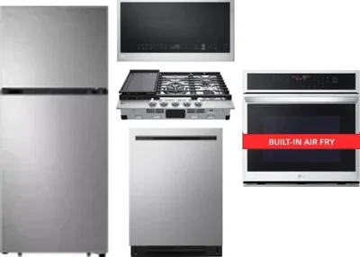 5 Piece Package Includes Refrigerator, Cooktop, Wall Oven, Microwave And Dishwasher