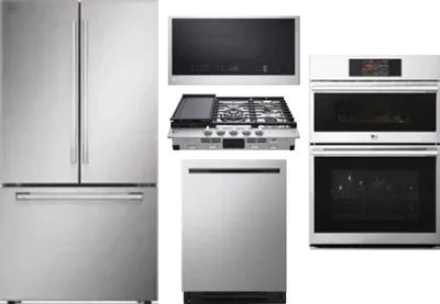 5 Piece Package Includes Refrigerator, Cooktop, Wall Oven, Microwave And Dishwasher