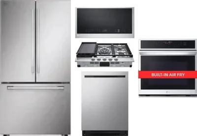 5 Piece Package Includes Refrigerator, Cooktop, Wall Oven, Microwave And Dishwasher