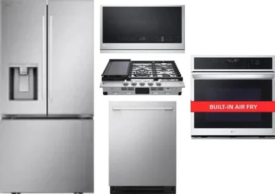 5 Piece Package Includes Refrigerator, Cooktop, Wall Oven, Microwave And Dishwasher