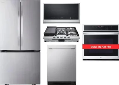 5 Piece Package Includes Refrigerator, Cooktop, Wall Oven, Microwave And Dishwasher