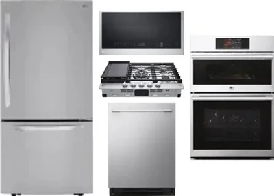 5 Piece Package Includes Refrigerator, Cooktop, Wall Oven, Microwave And Dishwasher