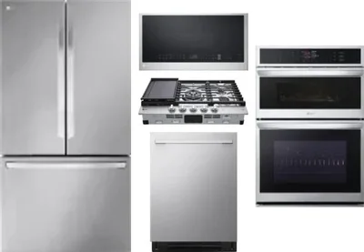 5 Piece Package Includes Refrigerator, Cooktop, Wall Oven, Microwave And Dishwasher