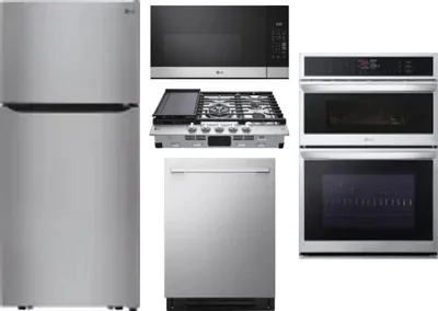 5 Piece Package Includes Refrigerator, Cooktop, Wall Oven, Microwave And Dishwasher