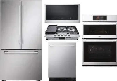 5 Piece Package Includes Refrigerator, Cooktop, Wall Oven, Microwave And Dishwasher