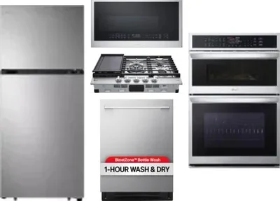 5 Piece Package Includes Refrigerator, Cooktop, Wall Oven, Microwave And Dishwasher