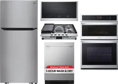 5 Piece Package Includes Refrigerator, Cooktop, Wall Oven, Microwave And Dishwasher