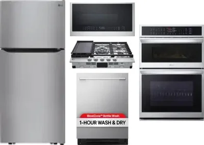 5 Piece Package Includes Refrigerator, Cooktop, Wall Oven, Microwave And Dishwasher