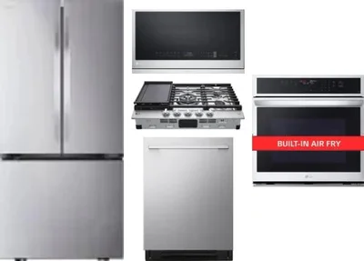 5 Piece Package Includes Refrigerator, Cooktop, Wall Oven, Microwave And Dishwasher