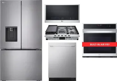 5 Piece Package Includes Refrigerator, Cooktop, Wall Oven, Microwave And Dishwasher