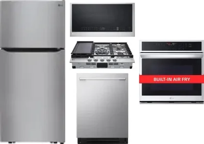 5 Piece Package Includes Refrigerator, Cooktop, Wall Oven, Microwave And Dishwasher