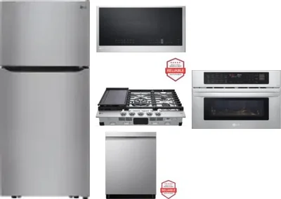 5 Piece Package Includes Refrigerator, Cooktop, Wall Oven, Microwave And Dishwasher