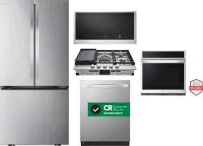 5 Piece Package Includes Refrigerator, Cooktop, Wall Oven, Microwave And Dishwasher