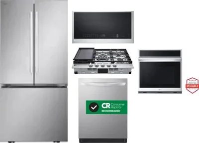5 Piece Package Includes Refrigerator, Cooktop, Wall Oven, Microwave And Dishwasher