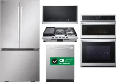 5 Piece Package Includes Refrigerator, Cooktop, Wall Oven, Microwave And Dishwasher