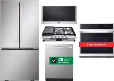 5 Piece Package Includes Refrigerator, Cooktop, Wall Oven, Microwave And Dishwasher