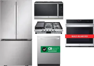 5 Piece Package Includes Refrigerator, Cooktop, Wall Oven, Microwave And Dishwasher