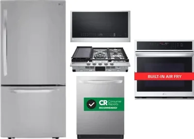 5 Piece Package Includes Refrigerator, Cooktop, Wall Oven, Microwave And Dishwasher