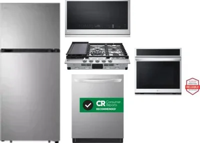 5 Piece Package Includes Refrigerator, Cooktop, Wall Oven, Microwave And Dishwasher